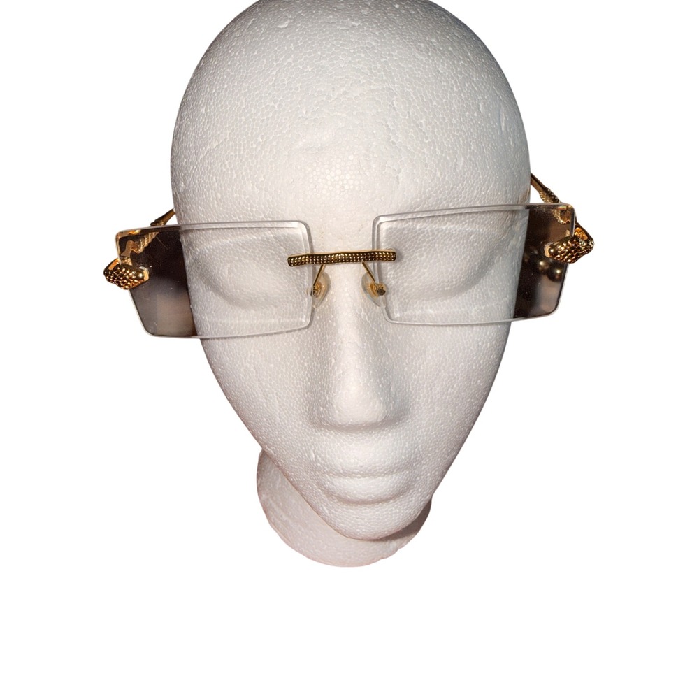 Rimless Rectangle Eyeglasses Gold Snake Serpent Twisted Rope Clear Gradient Lens